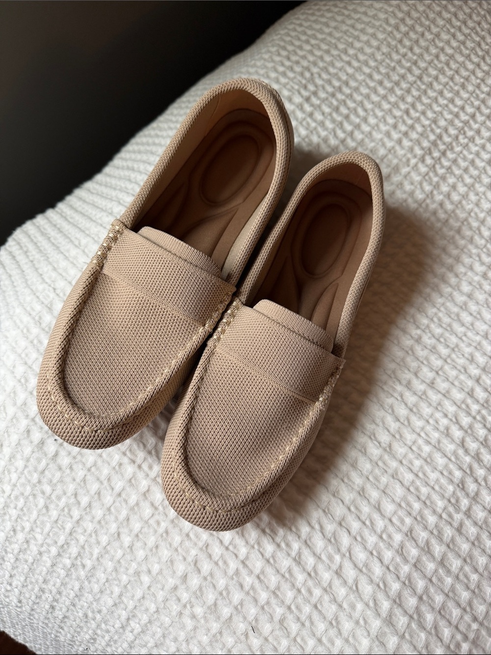 Beige Slip-On Loafers - Textured Knit